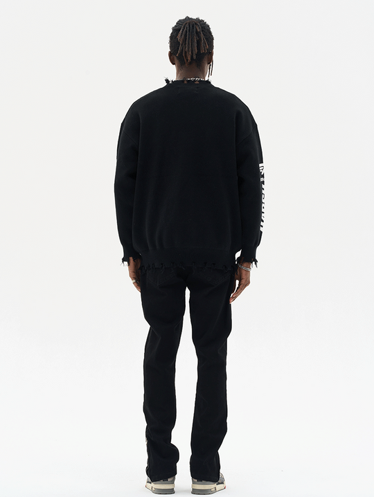 Harsh and Cruel Racing Logo Distressed Knit Sweater