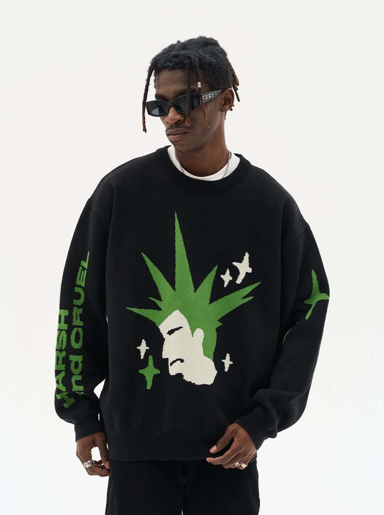 Harsh and Cruel Punk Head Knit Sweater