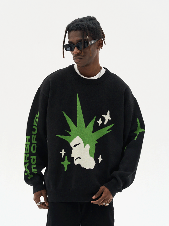 Harsh and Cruel Punk Head Knit Sweater