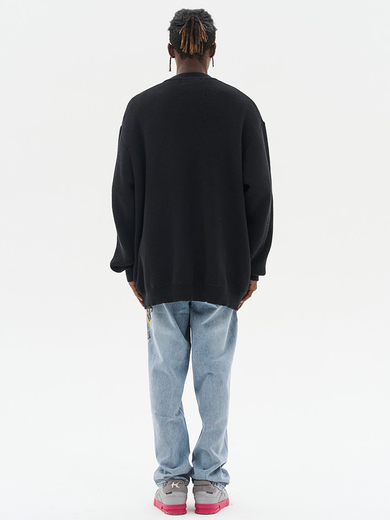 Harsh and Cruel Cartoon Face Knit Sweater Cardigan