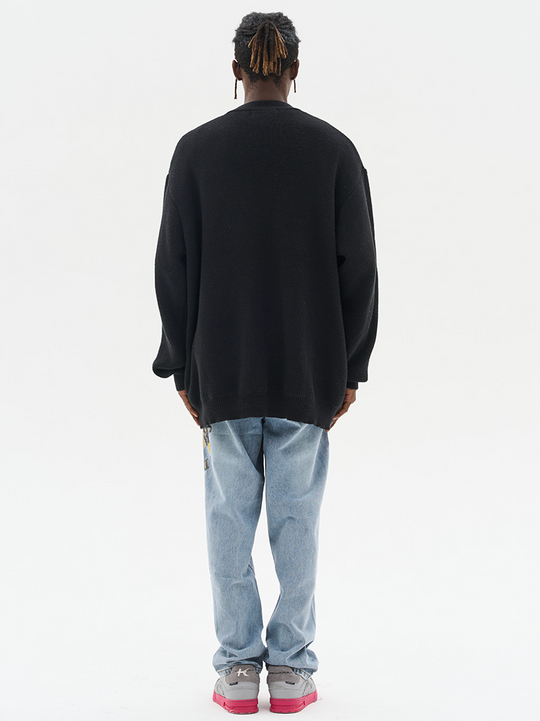 Harsh and Cruel Cartoon Face Knit Sweater Cardigan