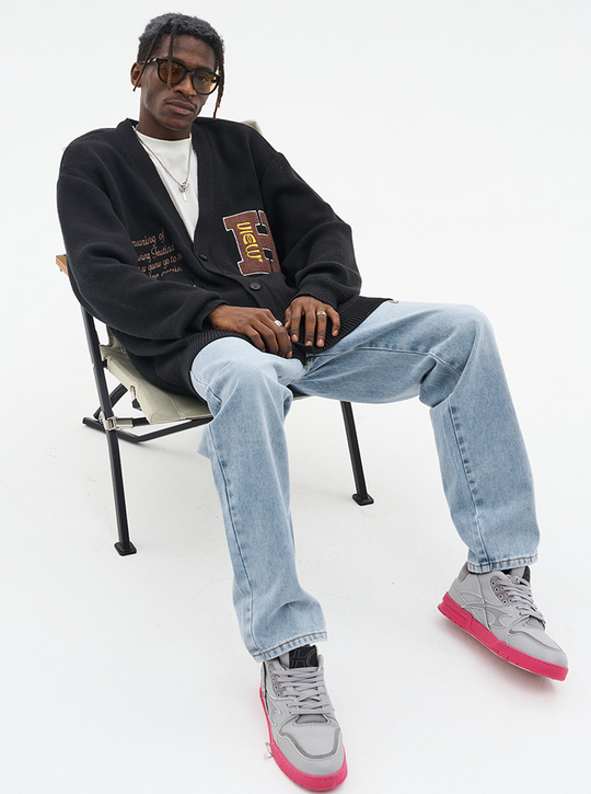 Harsh and Cruel Cartoon Face Knit Sweater Cardigan