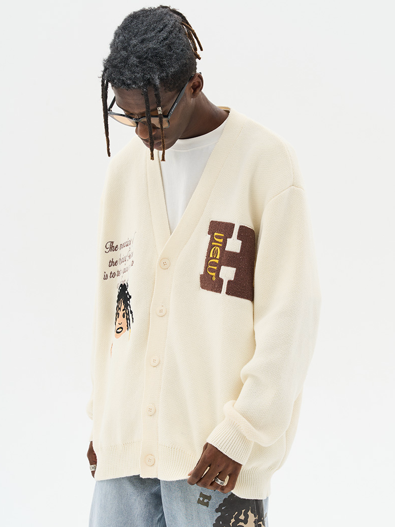 Harsh and Cruel Cartoon Face Knit Sweater Cardigan