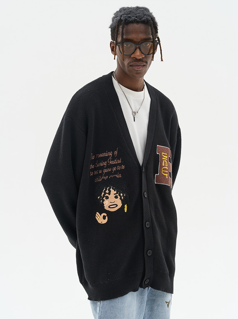 Harsh and Cruel Cartoon Face Knit Sweater Cardigan