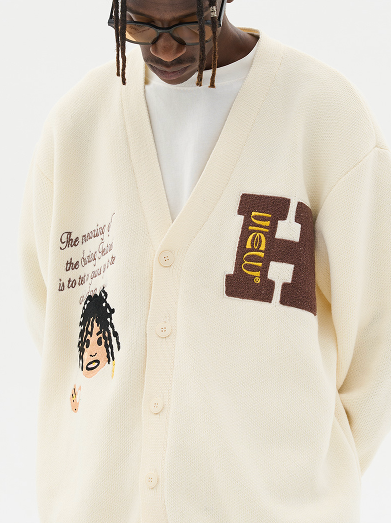 Harsh and Cruel Cartoon Face Knit Sweater Cardigan