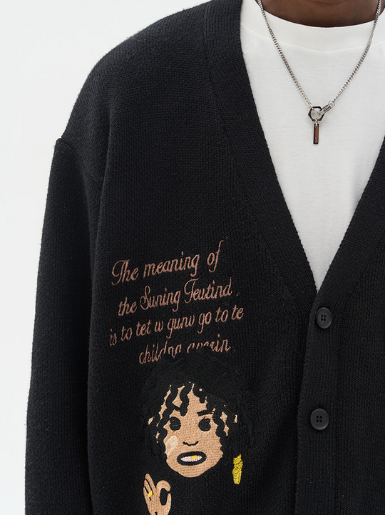 Harsh and Cruel Cartoon Face Knit Sweater Cardigan