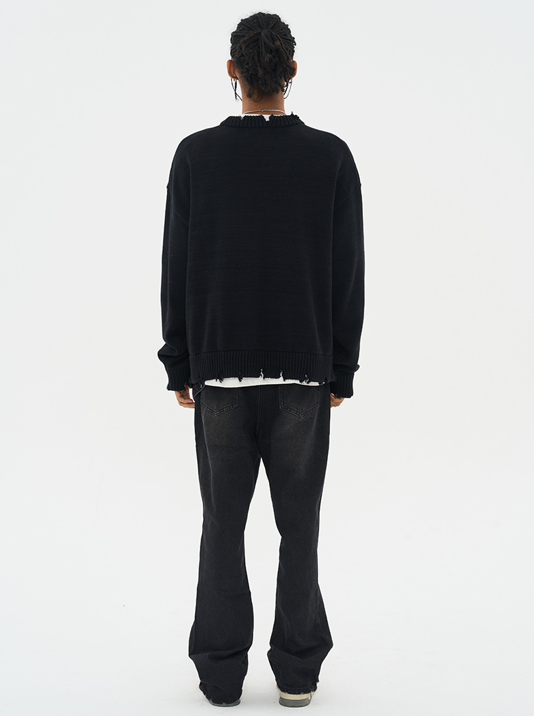 Harsh and Cruel Hand Drawn Flowers Knit Sweater