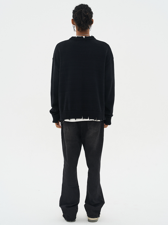 Harsh and Cruel Hand Drawn Flowers Knit Sweater