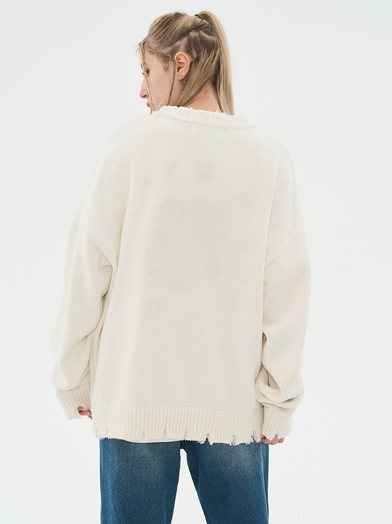 Harsh and Cruel Hand Drawn Flowers Knit Sweater