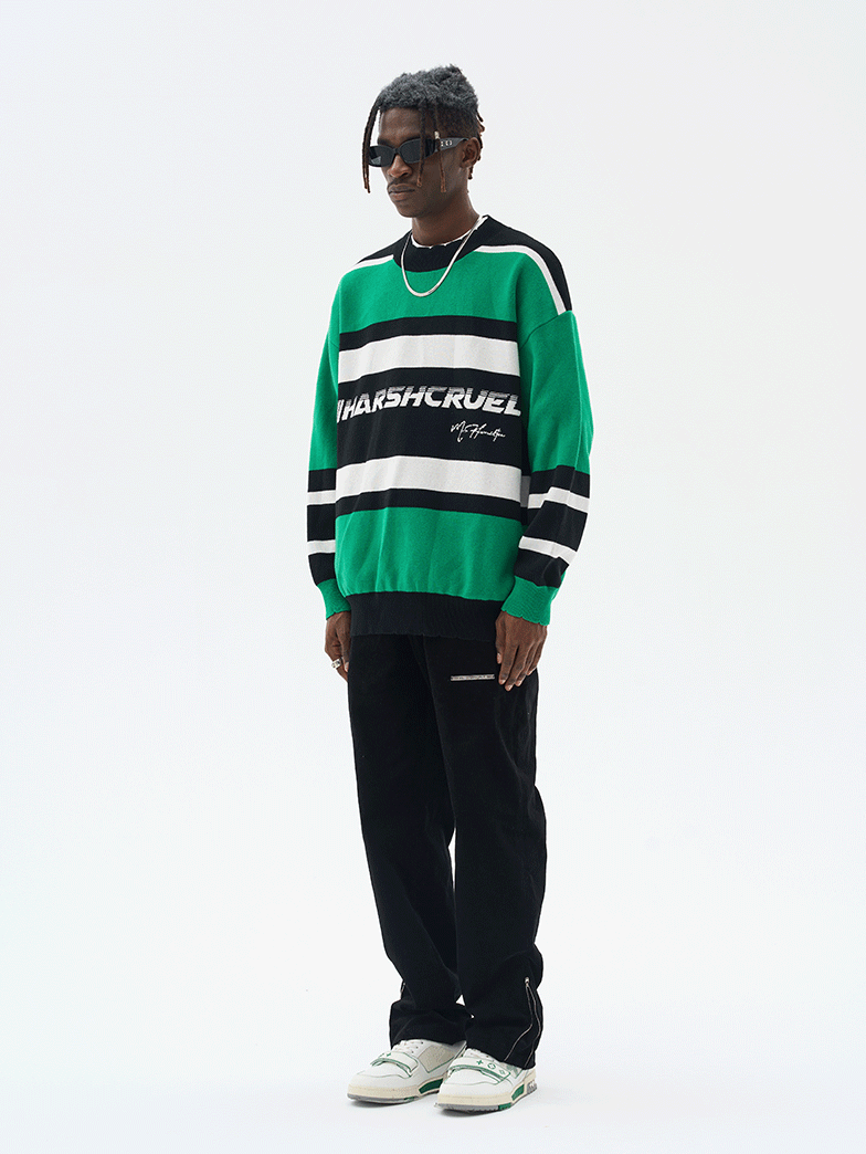 Harsh and Cruel Striped Logo Knit Sweater