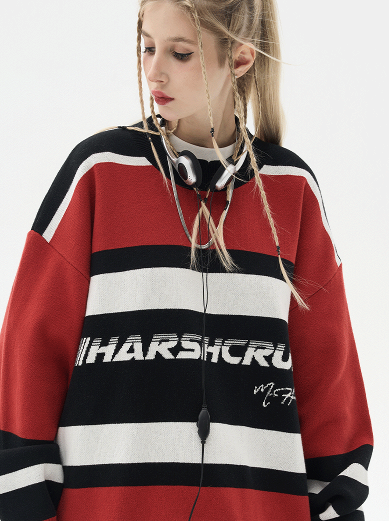 Harsh and Cruel Striped Logo Knit Sweater
