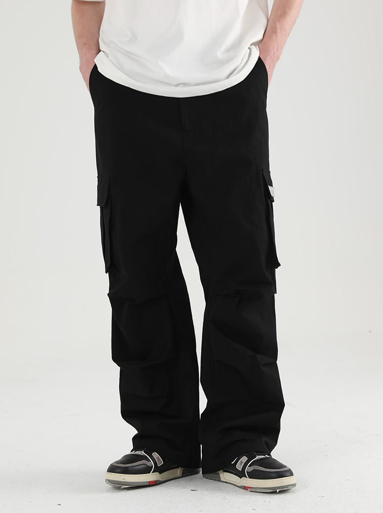 Harsh and Cruel Wide Leg Pleated 3D Pockets Zipper Cargo Work Pants
