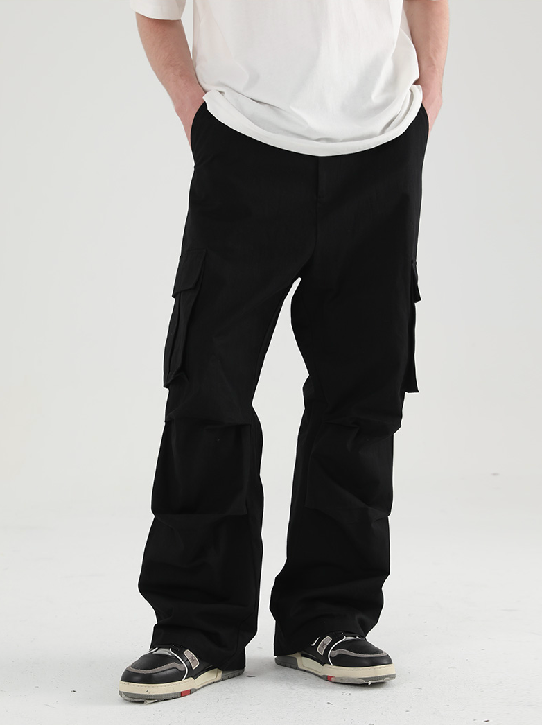 Harsh and Cruel Wide Leg Pleated 3D Pockets Zipper Cargo Work Pants