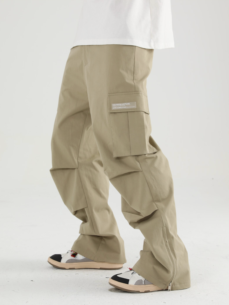 Harsh and Cruel Wide Leg Pleated 3D Pockets Zipper Cargo Work Pants