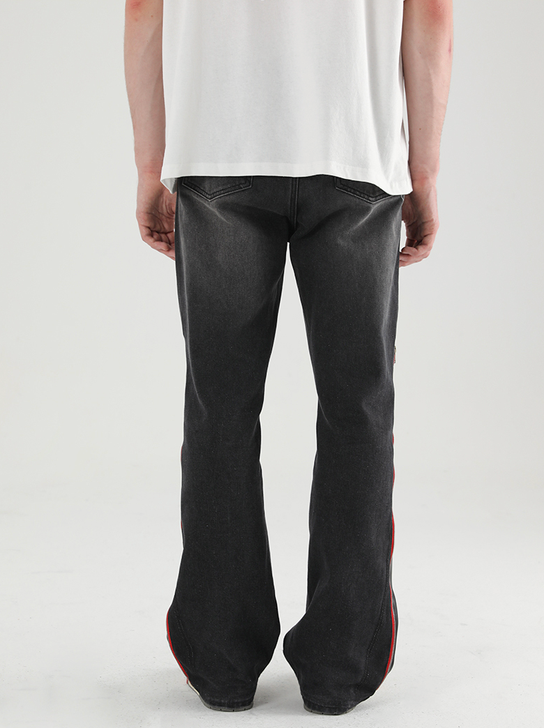 Harsh and Cruel Leather Panel Flared Denim