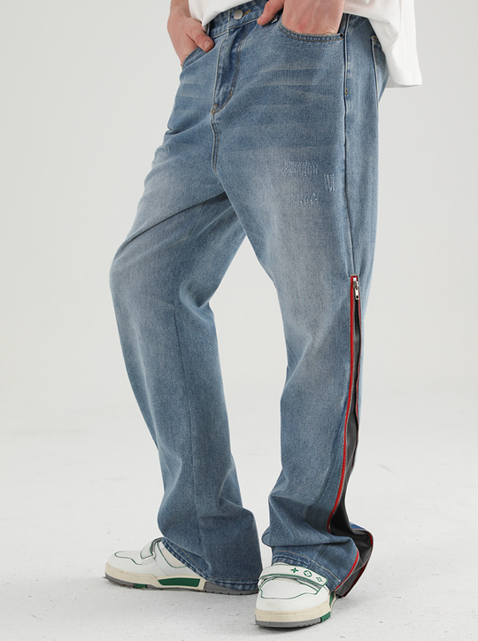 Harsh and Cruel Leather Panel Flared Denim