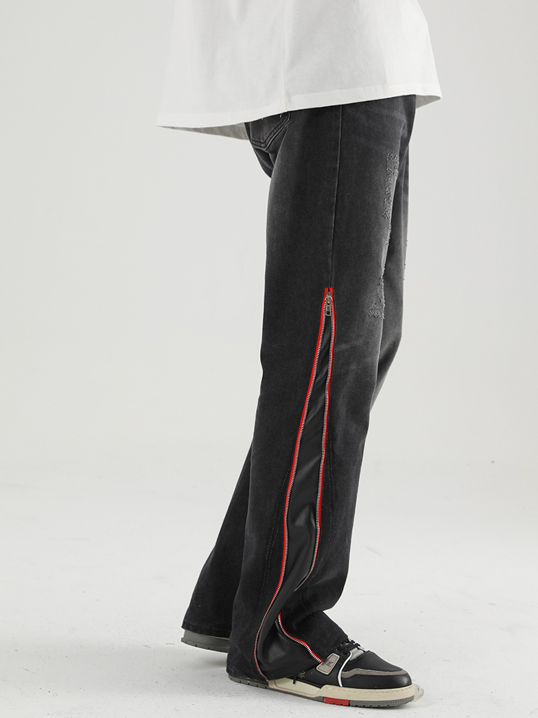 Harsh and Cruel Leather Panel Flared Denim