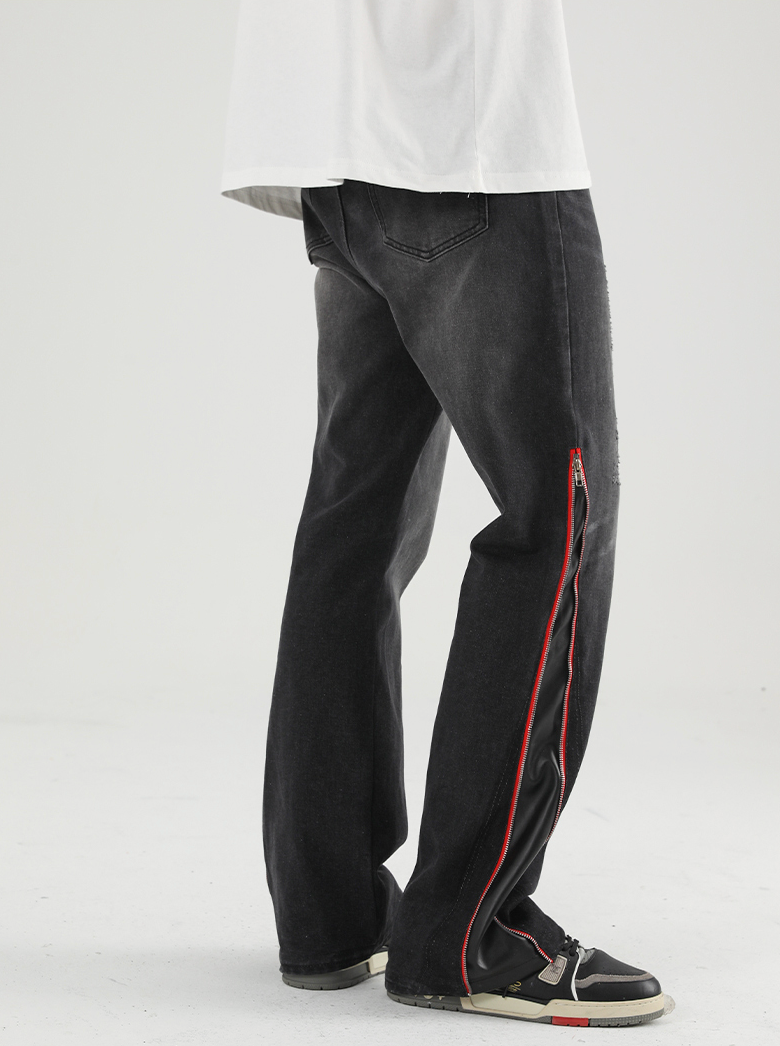 Harsh and Cruel Leather Panel Flared Denim