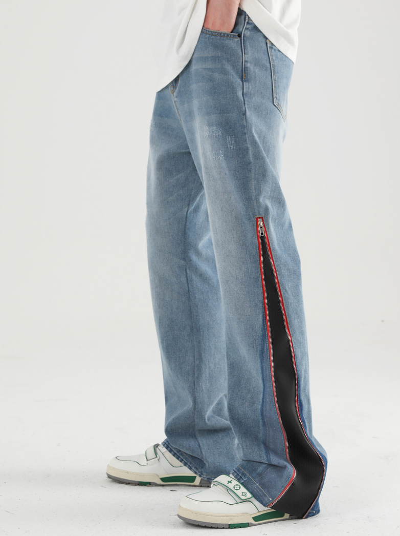 Harsh and Cruel Leather Panel Flared Denim