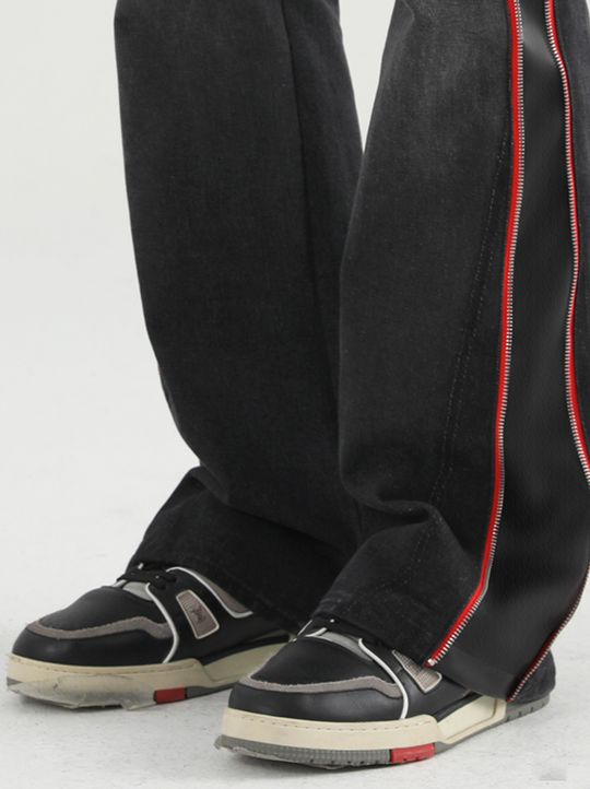 Harsh and Cruel Leather Panel Flared Denim