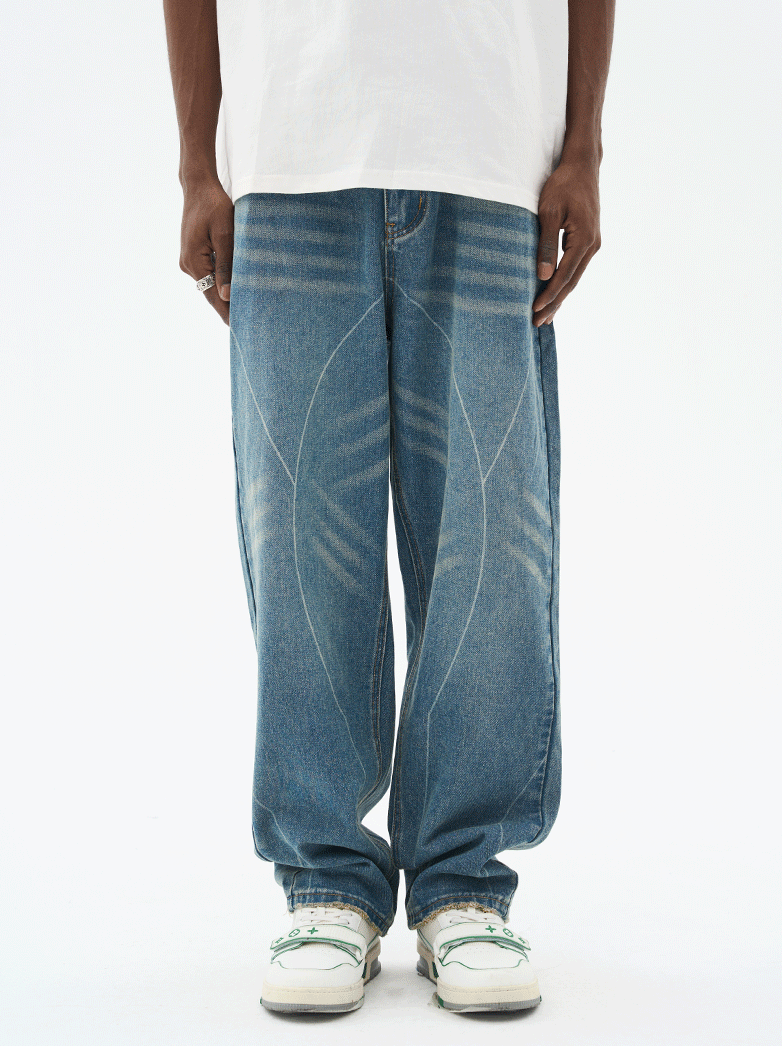 Harsh and Cruel Heavy Washed Striped Loose Denim