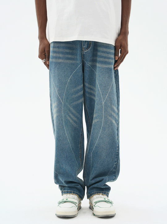 Harsh and Cruel Heavy Washed Striped Loose Denim