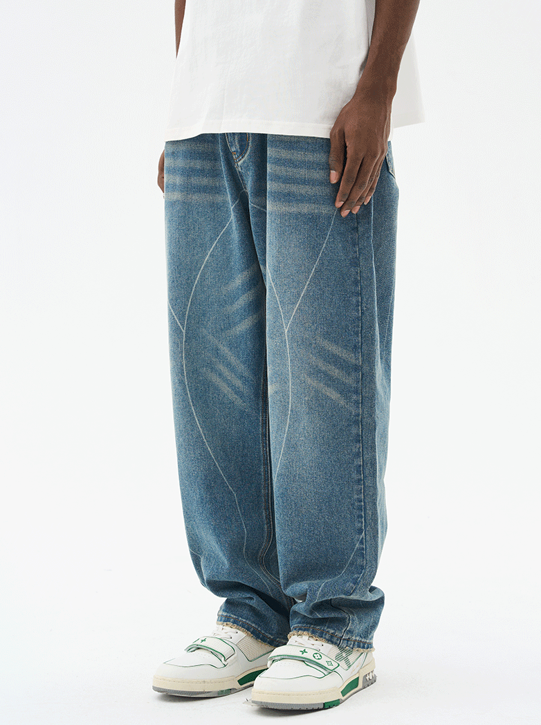 Harsh and Cruel Heavy Washed Striped Loose Denim