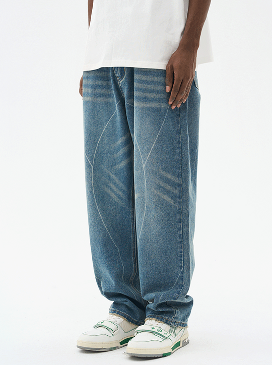 Harsh and Cruel Heavy Washed Striped Loose Denim