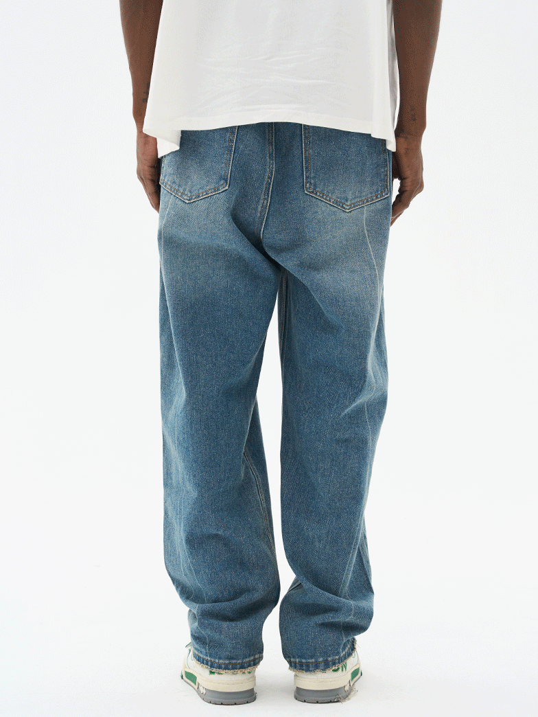 Harsh and Cruel Heavy Washed Striped Loose Denim