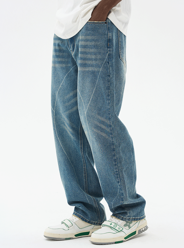Harsh and Cruel Heavy Washed Striped Loose Denim