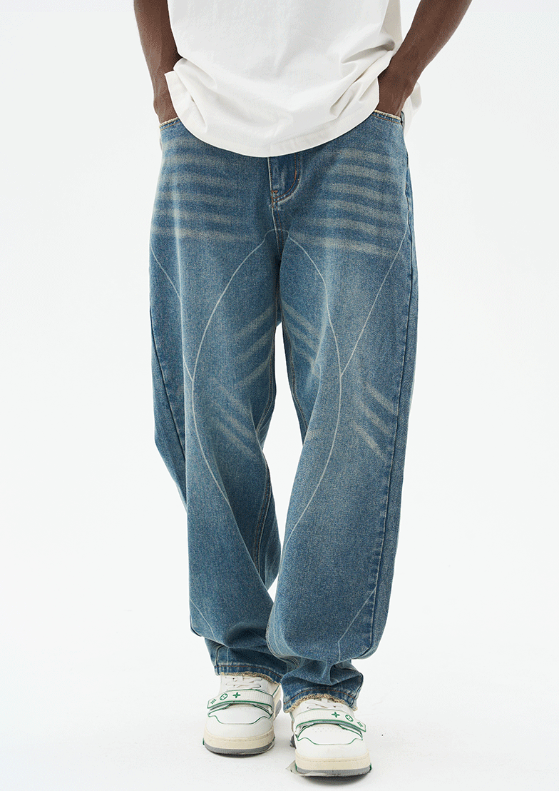 Harsh and Cruel Heavy Washed Striped Loose Denim