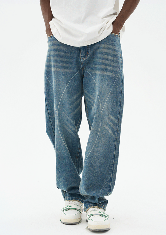 Harsh and Cruel Heavy Washed Striped Loose Denim