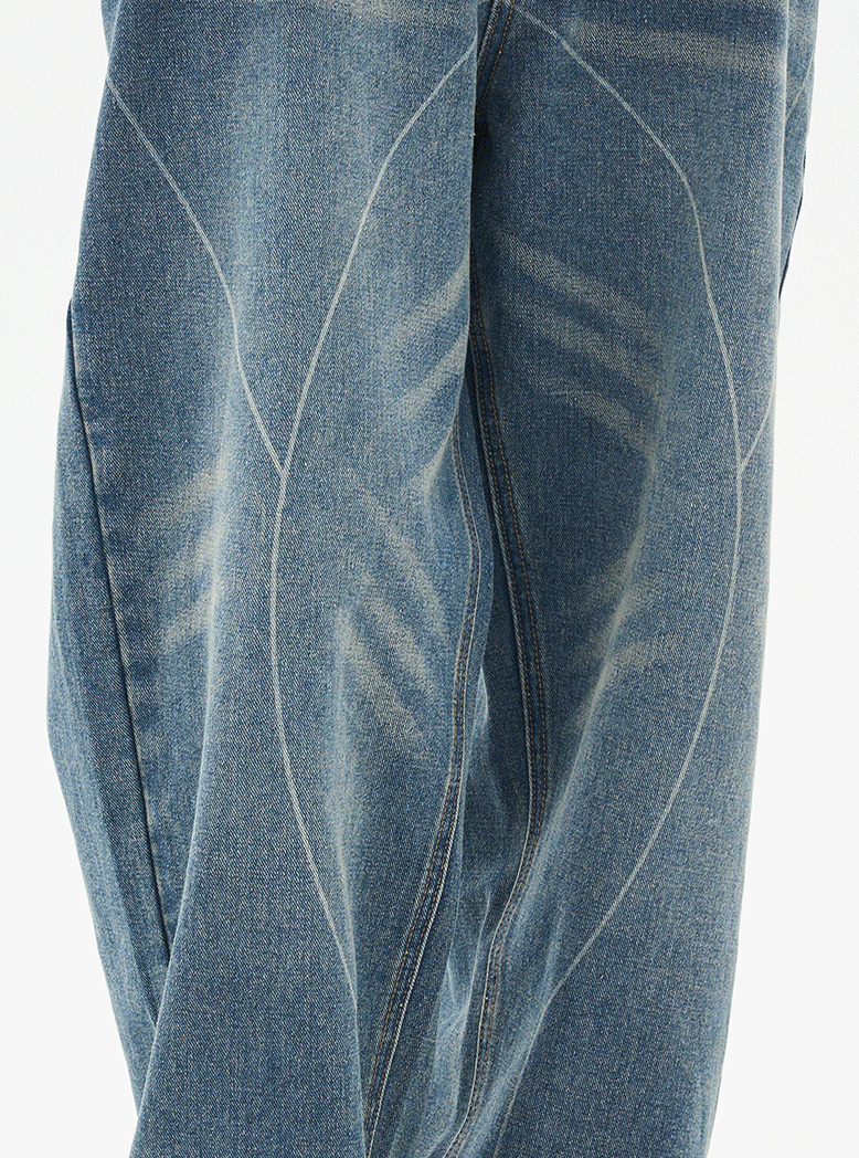 Harsh and Cruel Heavy Washed Striped Loose Denim