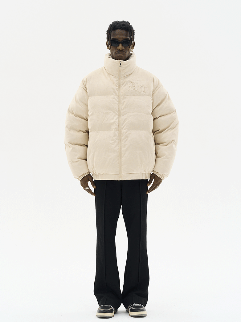 Harsh and Cruel Embossed Gothic Logo Down Jacket