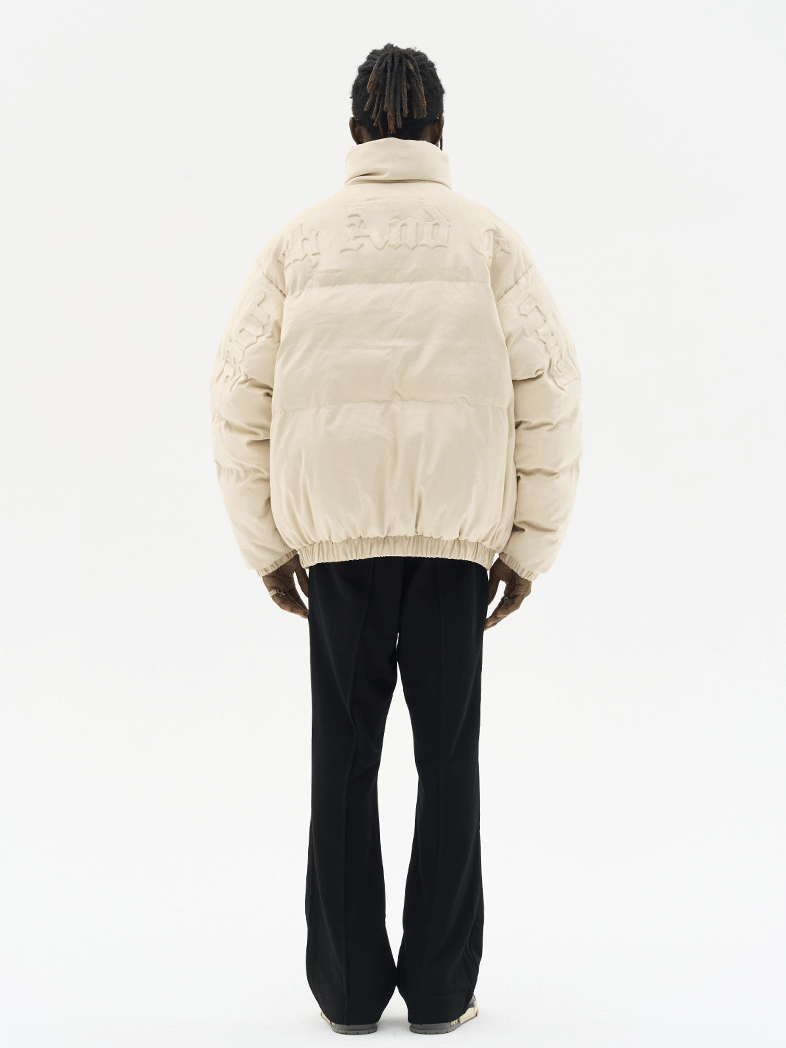 Harsh and Cruel Embossed Gothic Logo Down Jacket