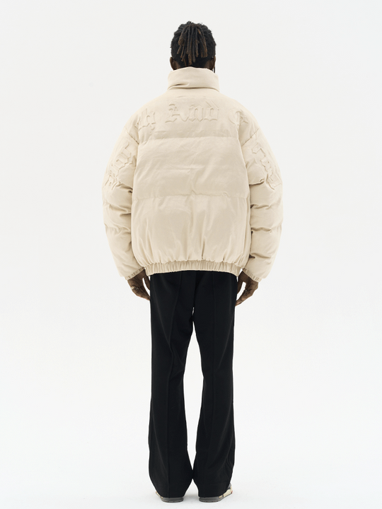 Harsh and Cruel Embossed Gothic Logo Down Jacket