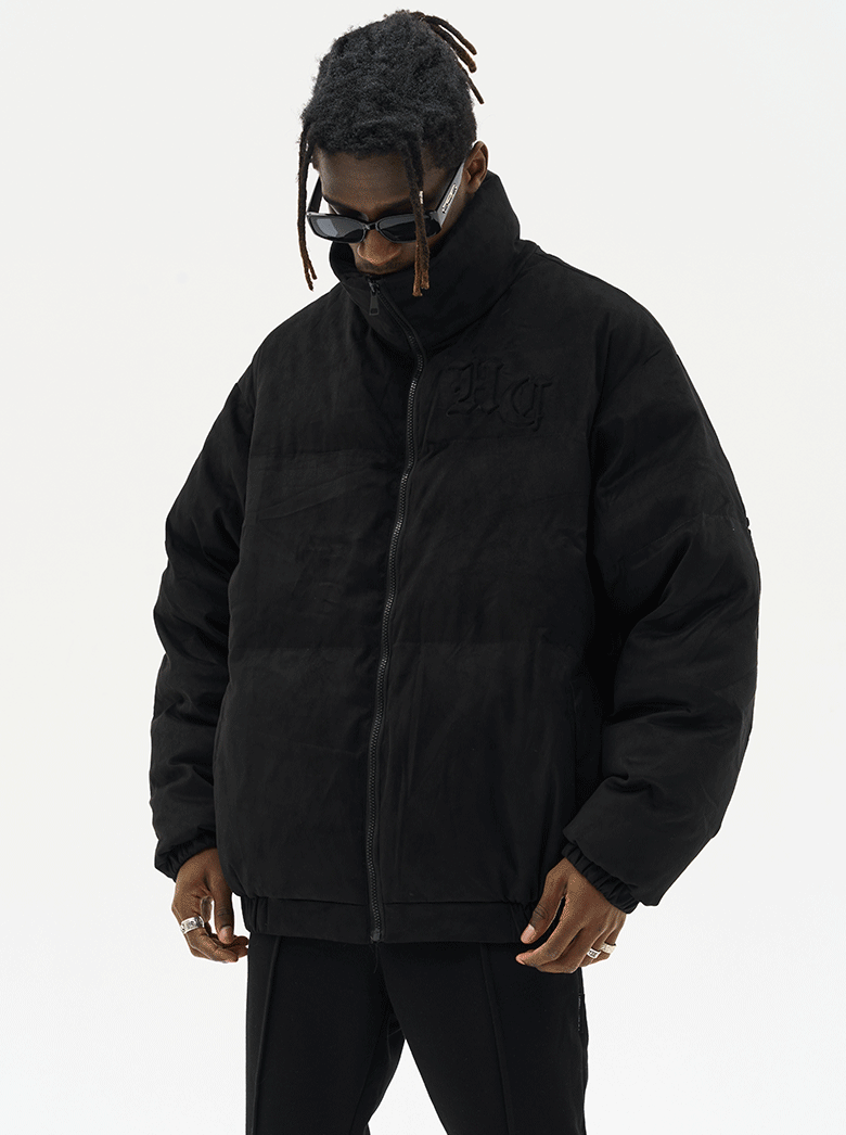 Harsh and Cruel Embossed Gothic Logo Down Jacket