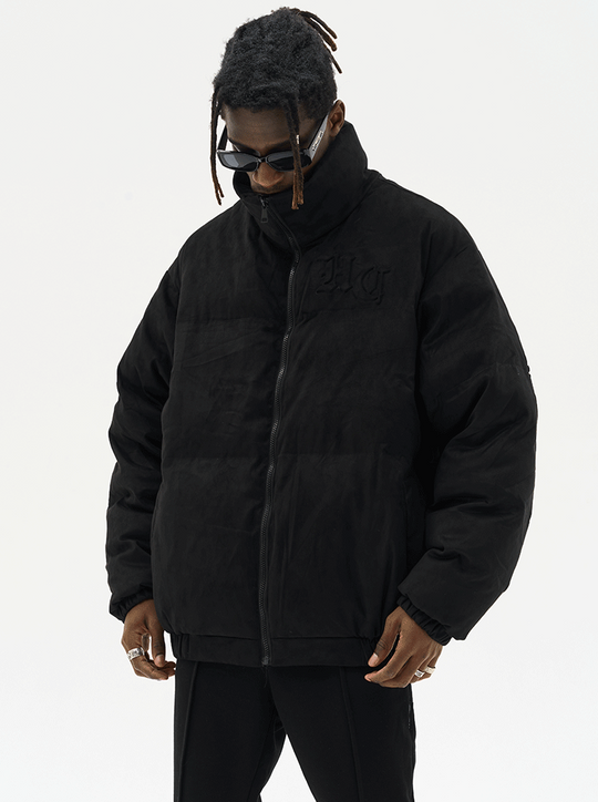 Harsh and Cruel Embossed Gothic Logo Down Jacket