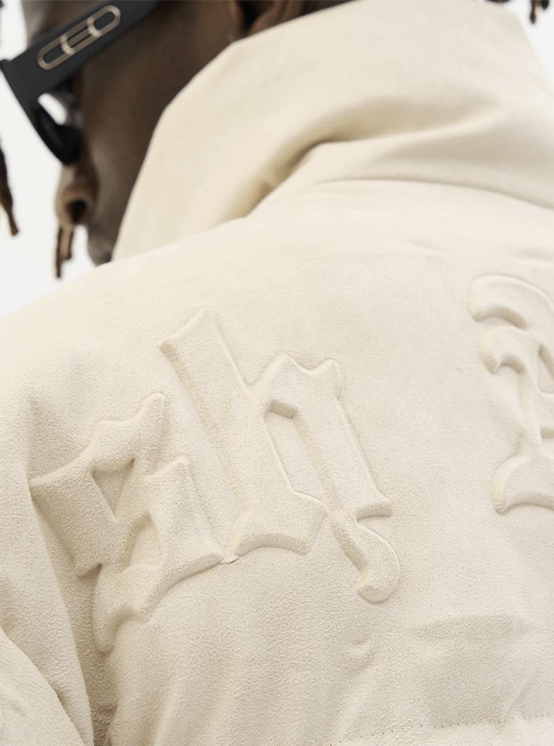 Harsh and Cruel Embossed Gothic Logo Down Jacket