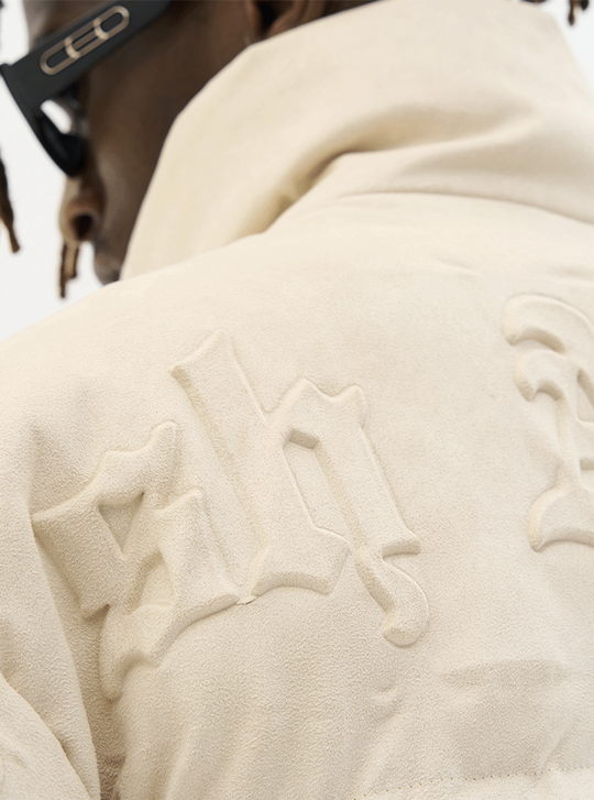 Harsh and Cruel Embossed Gothic Logo Down Jacket