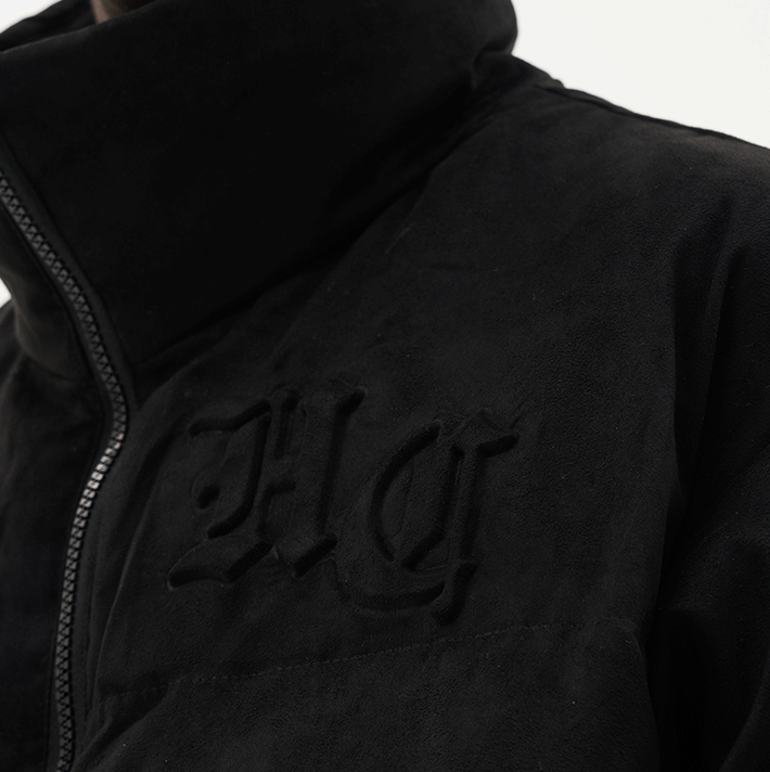Harsh and Cruel Embossed Gothic Logo Down Jacket