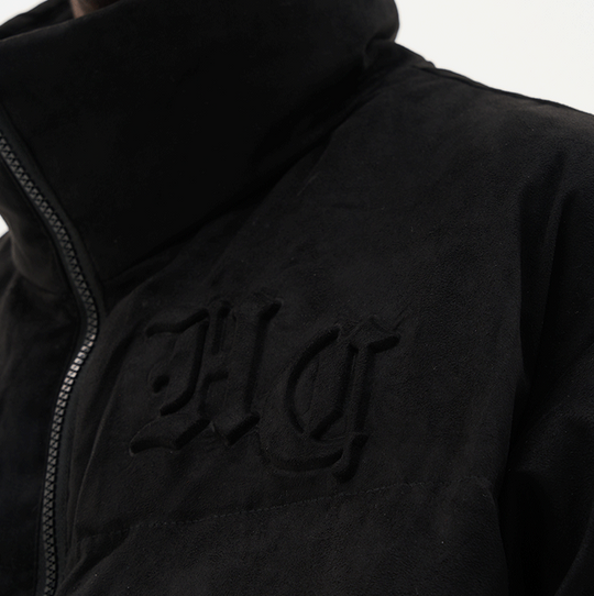 Harsh and Cruel Embossed Gothic Logo Down Jacket