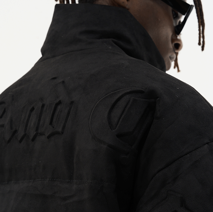 Harsh and Cruel Embossed Gothic Logo Down Jacket