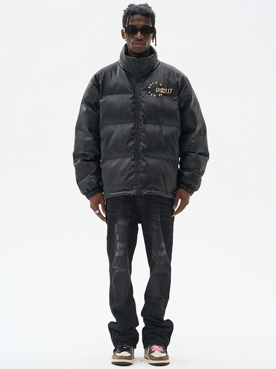 Harsh and Cruel Cartoon Face Faux Crocodile Leather Jacket