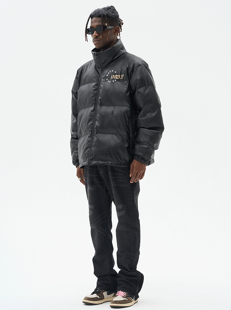 Harsh and Cruel Cartoon Face Faux Crocodile Leather Jacket