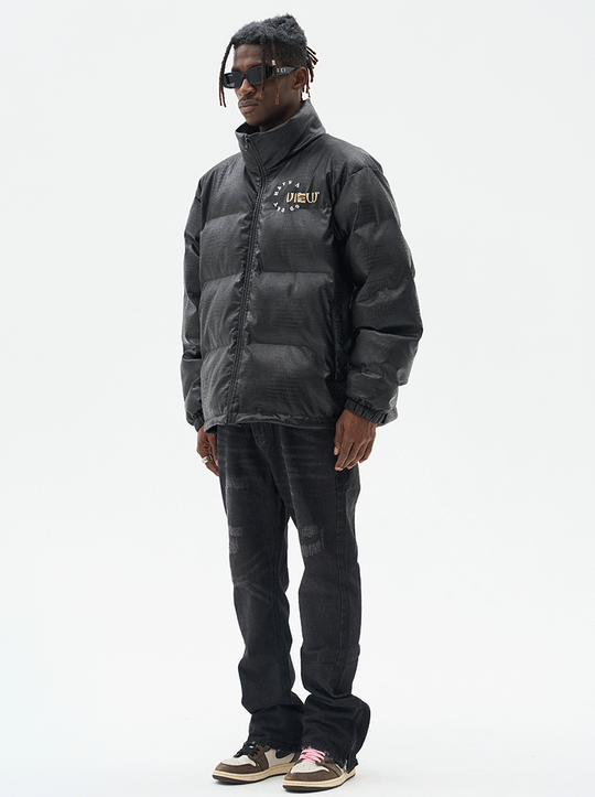 Harsh and Cruel Cartoon Face Faux Crocodile Leather Jacket