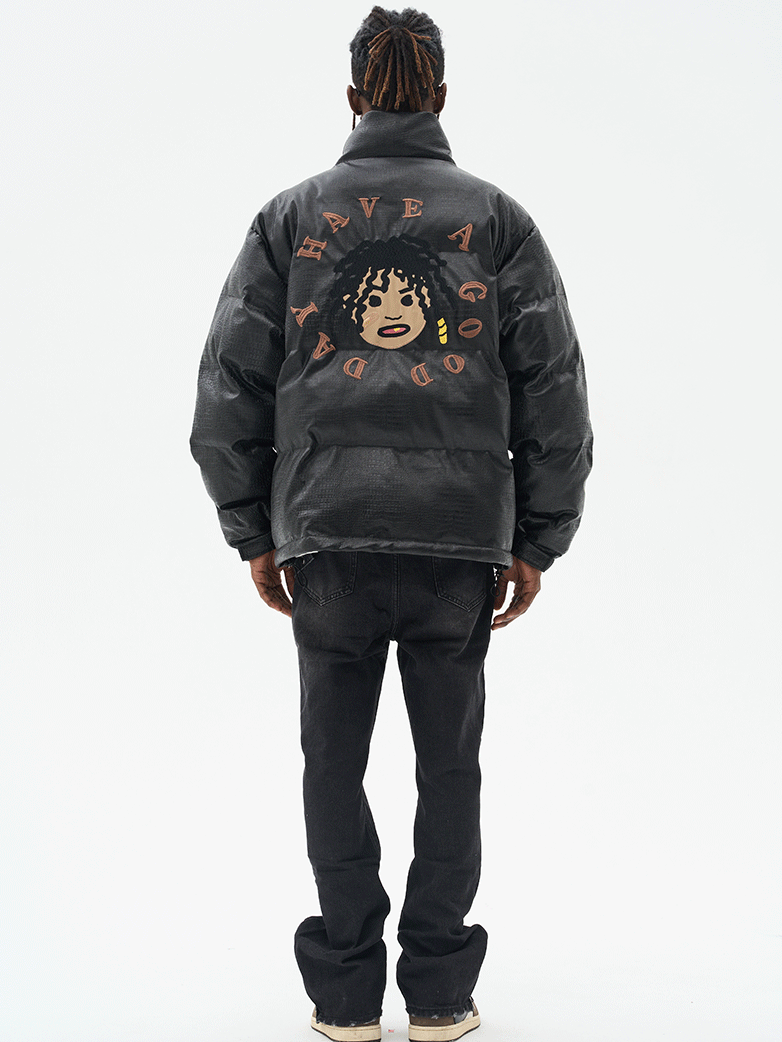 Harsh and Cruel Cartoon Face Faux Crocodile Leather Jacket