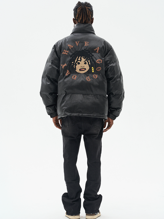 Harsh and Cruel Cartoon Face Faux Crocodile Leather Jacket