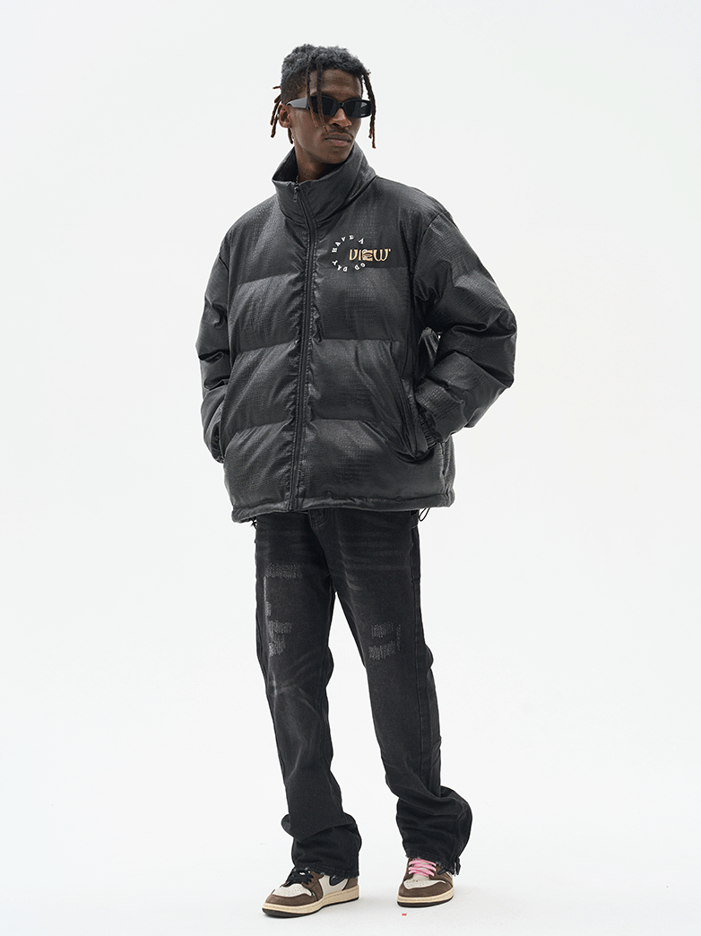 Harsh and Cruel Cartoon Face Faux Crocodile Leather Jacket