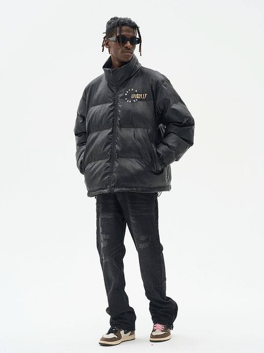 Harsh and Cruel Cartoon Face Faux Crocodile Leather Jacket